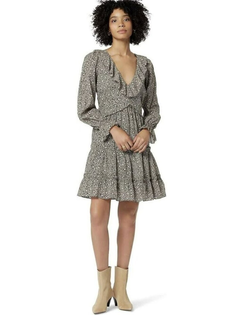 Joie Floral Dress V Neck Long Sleeve Cotton Flouncy Adanson Mini Sz 8 NWT